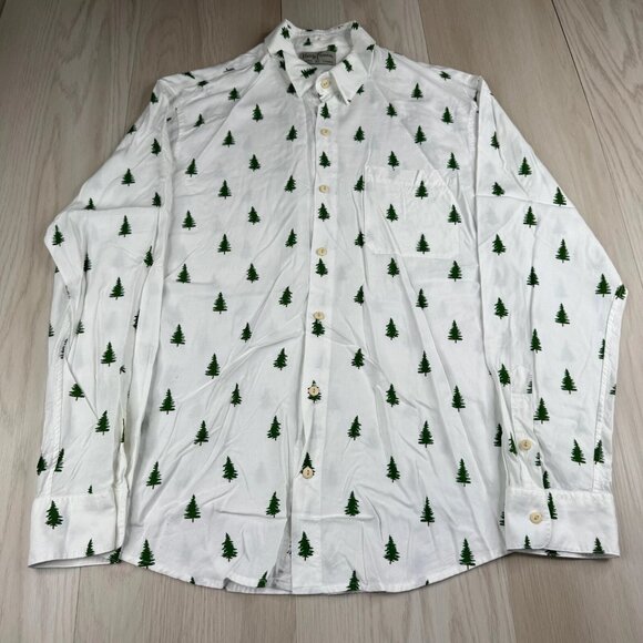 Kenny Flower Mens White Long Sleeve Tree Print Button Up Classic Shirts Size XL - Picture 1 of 8